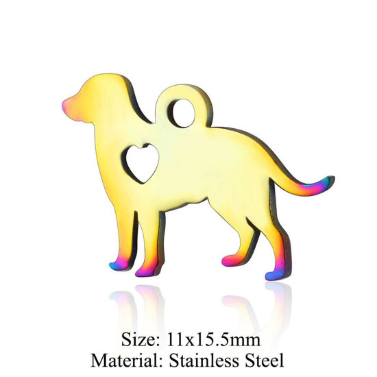 Picture of 5 PCs 304 Stainless Steel Charms Rainbow Color Plated Dog Animal Hollow 11mm x 15.5mm