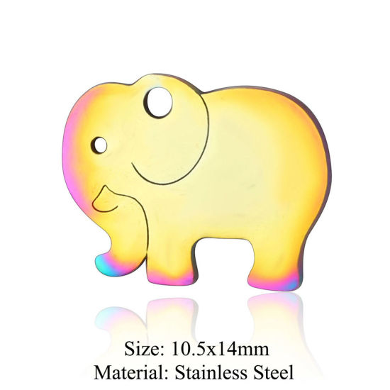 Picture of 5 PCs 304 Stainless Steel Charms Rainbow Color Plated Elephant Animal Hollow 10.5mm x 14mm