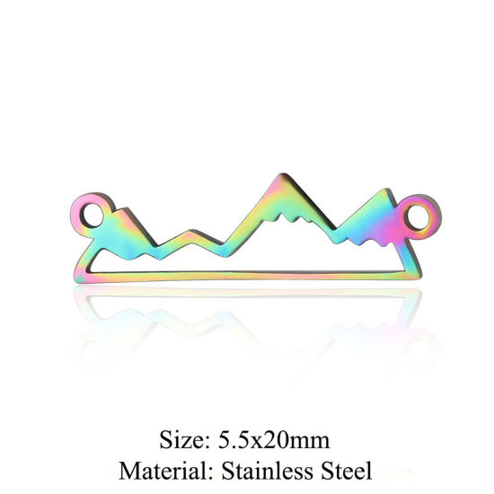 Picture of 5 PCs 304 Stainless Steel Charms Rainbow Color Plated Mountain Hollow 5.5mm x 20mm