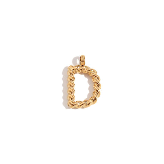 Immagine di 1 Pz 316 Acciaio inossidabile Mini Ciondoli Lettera Placcato Oro 18K Messaggio " D " Ritorto 15.2mm x 11.7mm