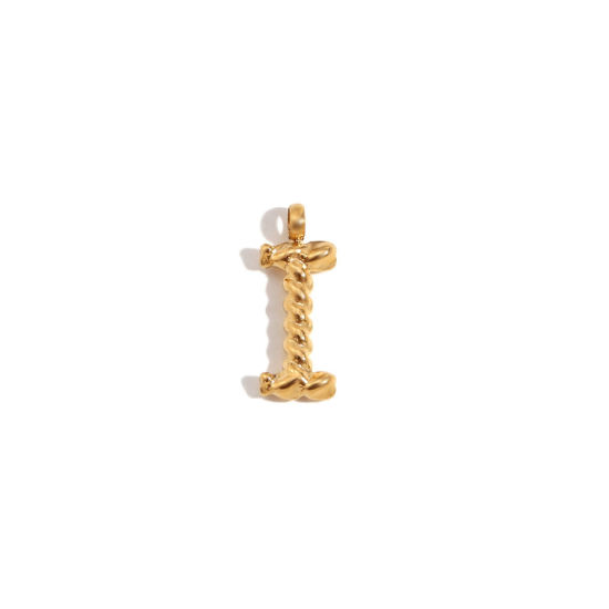 Immagine di 1 Pz 316 Acciaio inossidabile Mini Ciondoli Lettera Placcato Oro 18K Messaggio " I " Ritorto 15.2mm x 11.7mm