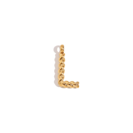 Immagine di 1 Pz 316 Acciaio inossidabile Mini Ciondoli Lettera Placcato Oro 18K Messaggio " L " Ritorto 15.2mm x 11.7mm