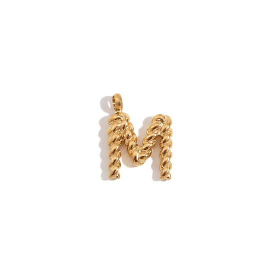 Immagine di 1 Pz 316 Acciaio inossidabile Mini Ciondoli Lettera Placcato Oro 18K Messaggio " M " Ritorto 15.2mm x 11.7mm