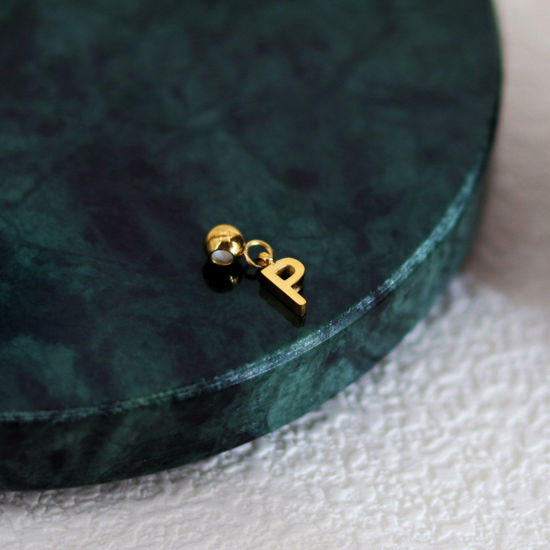 Immagine di 1 Pz 304 Acciaio Inossidabile Mini Perle Di Fascino Pendenti Lettera Placcato Oro 18K Messaggio " P " 12mm x 6mm