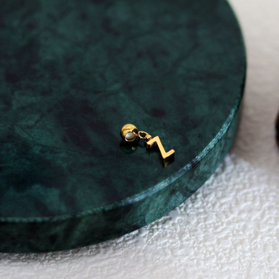 Immagine di 1 Pz 304 Acciaio Inossidabile Mini Perle Di Fascino Pendenti Lettera Placcato Oro 18K Messaggio " Z " 12mm x 6mm