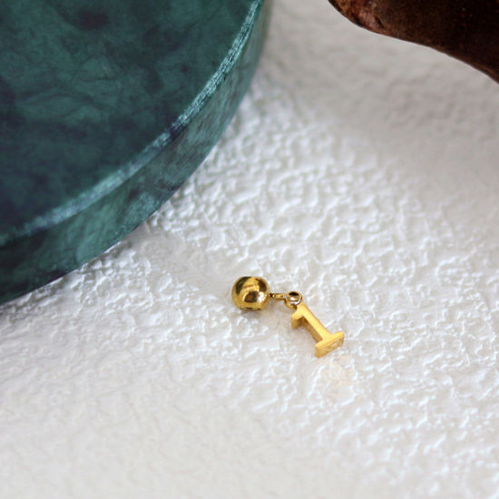 Immagine di 1 Pz 304 Acciaio Inossidabile Mini Perle Di Fascino Pendenti Numero Placcato Oro 18K Messaggio " 1 " 12mm x 6mm