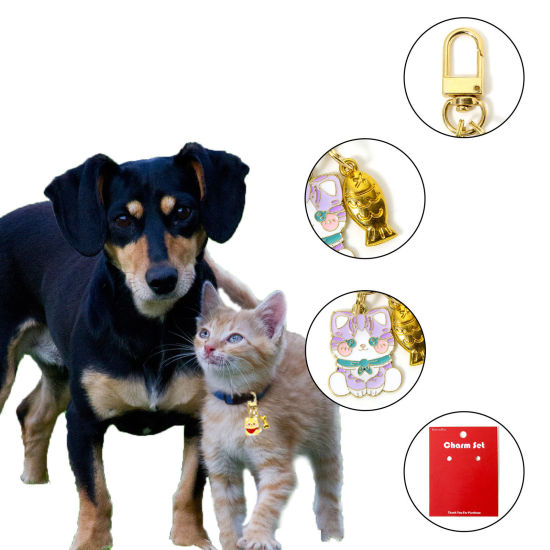 Imagen de 1 Juego ( 2 Unidades/Juego) Aleación de Metal de Zinc + Aleación Colgantes Chapado en Oro Perro Gato Esmalte 6.5cm