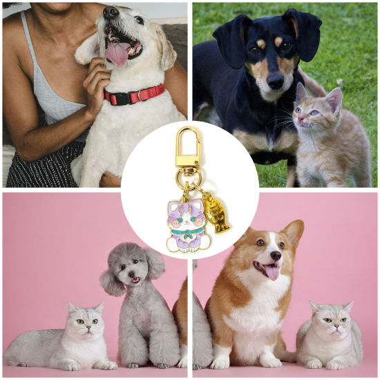 Imagen de 1 Juego ( 2 Unidades/Juego) Aleación de Metal de Zinc + Aleación Colgantes Chapado en Oro Perro Gato Esmalte 6.5cm