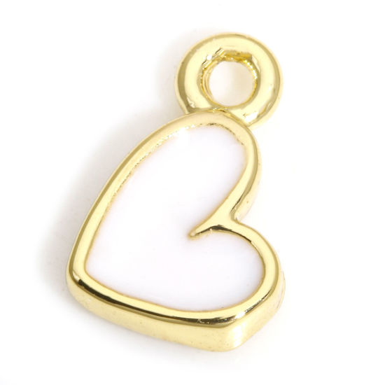 Bild von 2 Stück Messing Valentinstag Charms 18K Echtgold plattiert Weiß Herz Emaille 8mm x 5mm