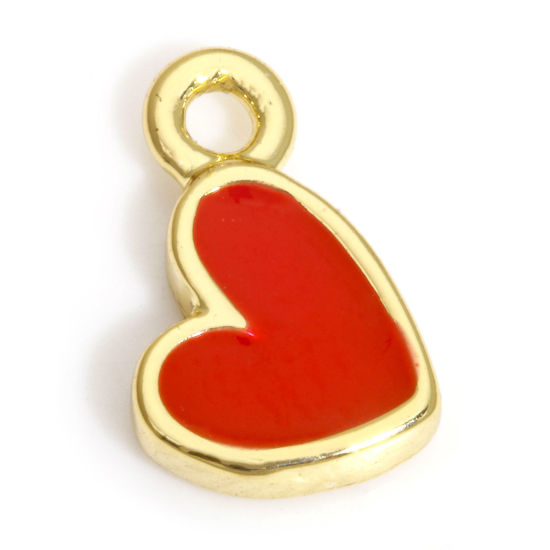 Bild von 2 Stück Messing Valentinstag Charms 18K Echtgold plattiert Rot Herz Emaille 8mm x 5mm