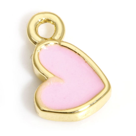 Bild von 2 Stück Messing Valentinstag Charms 18K Echtgold plattiert Rosa Herz Emaille 8mm x 5mm