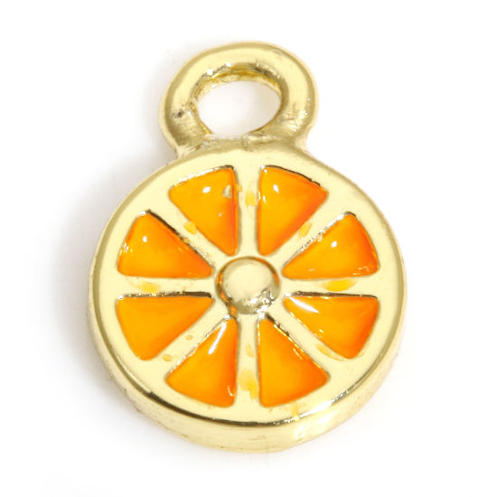 Picture of 2 PCs Brass Charms 18K Real Gold Plated Orange Orange Fruit Enamel 7mm x 5mm