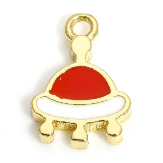 Bild von 2 Stück Messing Galaxis Charms 18K Echtgold plattiert Weiß & Rot UFO Emaille 10mm x 6,5mm