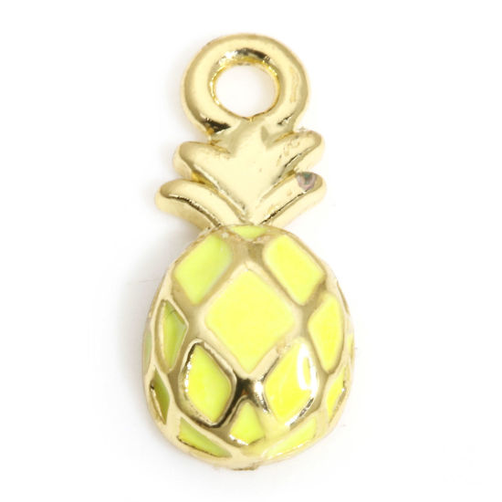 Image de 2 Pcs Breloques en Laiton Ananas Plaqué Or Véritable 18K Jaune Émail 9.5mm x 4mm