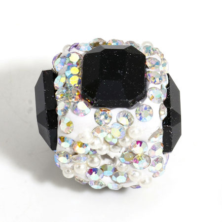 Immagine di 2 Pz Argilla Perline per la Creazione di Gioielli con Ciondoli Fai-da-te Cubo Nero AB Colore Strass Circa 19mm x 12mm, Foro: Circa 1.6mm