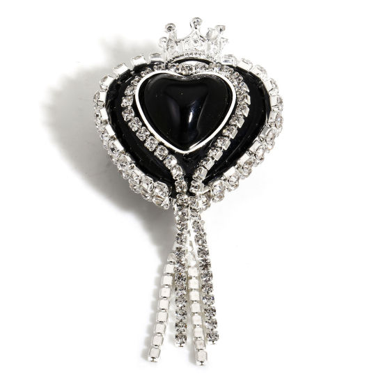 Imagen de 2 Unidades Arcilla día de San Valentín Cuentas para la Fabricación de Joyas con Dijes de Bricolaje Corazón Negro Corona Transparente Rhinestone 5.5cm x 2.7cm, Agujero: Aprox 2.4mm