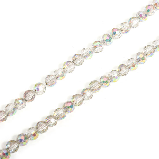 Picture of 1 Strand (Approx 98 - 92 PCs/Strand) Glass Beads For DIY Charm Jewelry Making Round French Gray AB Rainbow Color Faceted About 4mm Dia, Hole: Approx 0.8mm, 37cm(14 5/8") long - 35cm(13 6/8") long