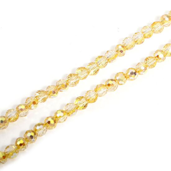Picture of 1 Strand (Approx 98 - 92 PCs/Strand) Glass Beads For DIY Charm Jewelry Making Round Champagne AB Rainbow Color Faceted About 4mm Dia, Hole: Approx 0.8mm, 37cm(14 5/8") long - 35cm(13 6/8") long
