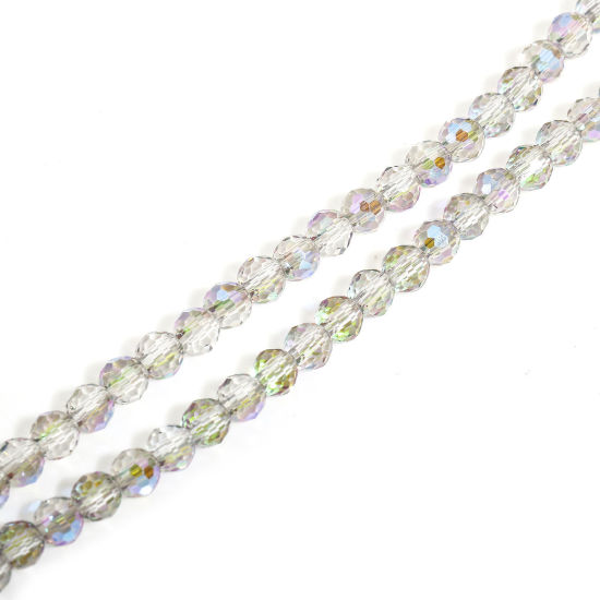 Picture of 1 Strand (Approx 98 - 92 PCs/Strand) Glass Beads For DIY Charm Jewelry Making Round Gray AB Rainbow Color Faceted About 4mm Dia, Hole: Approx 0.8mm, 37cm(14 5/8") long - 35cm(13 6/8") long