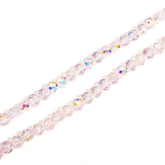 Picture of 1 Strand (Approx 98 - 92 PCs/Strand) Glass Beads For DIY Charm Jewelry Making Round Light Pink AB Rainbow Color Faceted About 4mm Dia, Hole: Approx 0.8mm, 37cm(14 5/8") long - 35cm(13 6/8") long