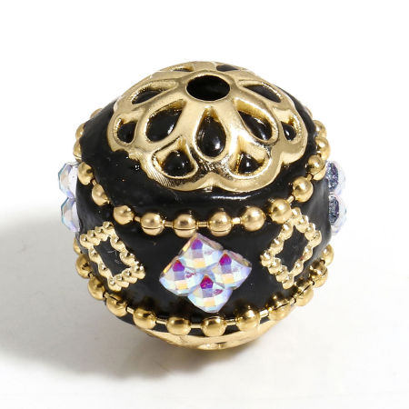 Image de 3 Pcs Perles pour DIY Fabrication de Bijoux en Pâte Polymère Balle Noir Losanges Couleur AB 18mm Dia, Taille de Trou: 2.2mm