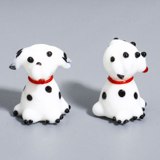Bild von 1 Stück Muranoglas Perlen für die Herstellung von DIY-Charme-Schmuck Hund Weiß 3D ca 21mm x 18mm, Loch:ca. 1.8mm