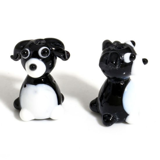 Bild von 1 Stück Muranoglas Perlen für die Herstellung von DIY-Charme-Schmuck Hund Schwarz 3D ca 21mm x 16mm, Loch:ca. 1.5mm