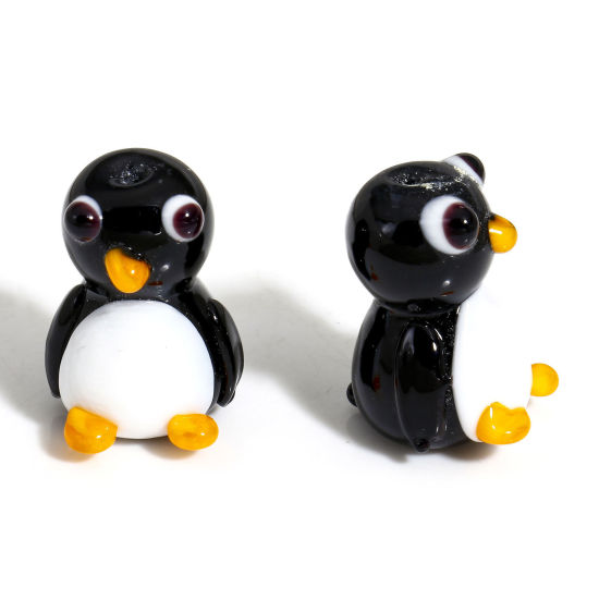 Bild von 1 Stück Muranoglas Perlen für die Herstellung von DIY-Charme-Schmuck Pinguin Tier Schwarz 3D ca 21mm x 15mm, Loch:ca. 1.2mm
