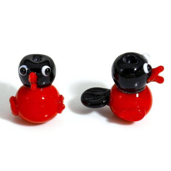 Bild von 1 Stück Muranoglas Perlen für die Herstellung von DIY-Charme-Schmuck Pinguin Tier Rot 3D ca 18mm x 15mm, Loch:ca. 1.8mm