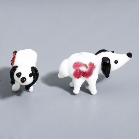 Bild von 1 Stück Muranoglas Perlen für die Herstellung von DIY-Charme-Schmuck Hund Weiß 3D ca 29mm x 16mm, Loch:ca. 1.6mm