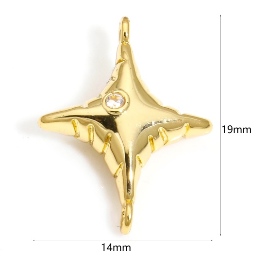 Immagine di 2 Pz Ottone Galassia Pendenti Charms Connettori Stella 18K Vero Oro Placcato 3D Trasparente Cubic Zirconiae 19mm x 14mm