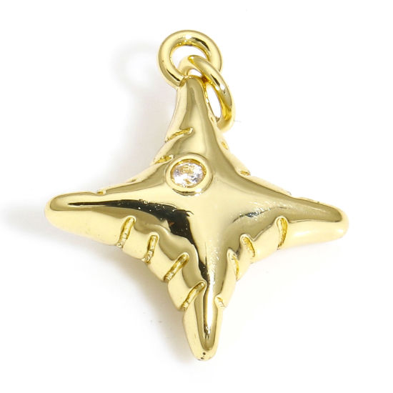 Immagine di 2 Pz Ottone Galassia Charms Stella 18K Vero Oro Placcato 3D Trasparente Cubic Zirconiae 19mm x 14mm