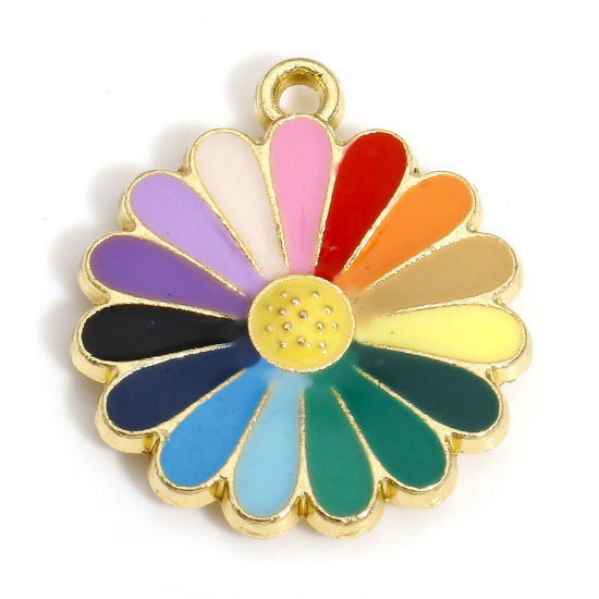 Immagine di 10 Pz Lega di Zinco Charms Oro Placcato Multicolore Fiore Margherita Smalto 21mm x 18mm