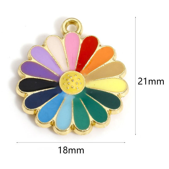 Immagine di 10 Pz Lega di Zinco Charms Oro Placcato Multicolore Fiore Margherita Smalto 21mm x 18mm