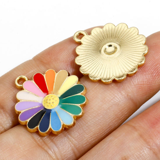 Immagine di 10 Pz Lega di Zinco Charms Oro Placcato Multicolore Fiore Margherita Smalto 21mm x 18mm