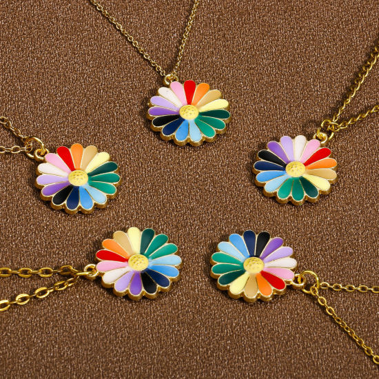 Immagine di 10 Pz Lega di Zinco Charms Oro Placcato Multicolore Fiore Margherita Smalto 21mm x 18mm