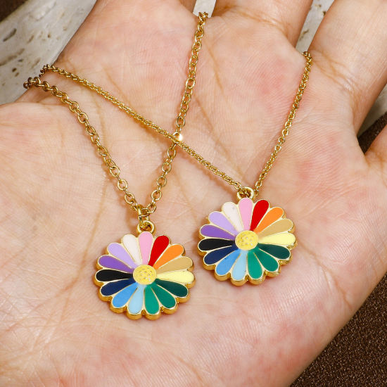 Immagine di 10 Pz Lega di Zinco Charms Oro Placcato Multicolore Fiore Margherita Smalto 21mm x 18mm