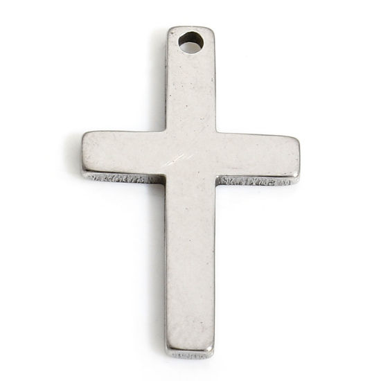 Bild von 5 Stück Umweltfreundlich 304 Edelstahl Religiös Charms Kreuz Silberfarbe 17.5mm x 10.5mm