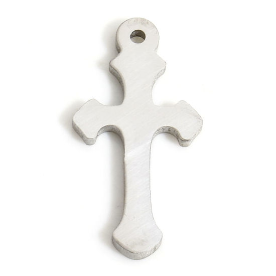 Bild von 5 Stück Umweltfreundlich 304 Edelstahl Religiös Charms Kreuz Silberfarbe 16mm x 8mm