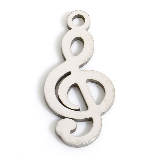 Bild von 5 Stück Umweltfreundlich 304 Edelstahl Einfach Charms Musik Note Silberfarbe Hohl 17mm x 8mm