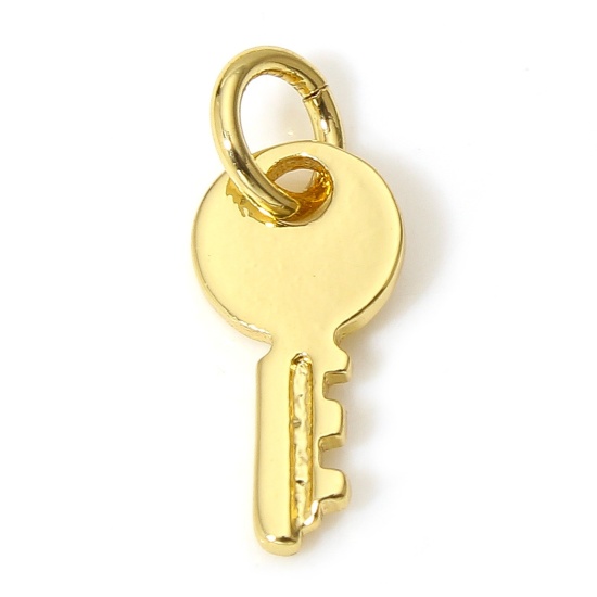 Picture of 1 Piece Brass Charms 18K Real Gold Plated Key 15mm x 6mm