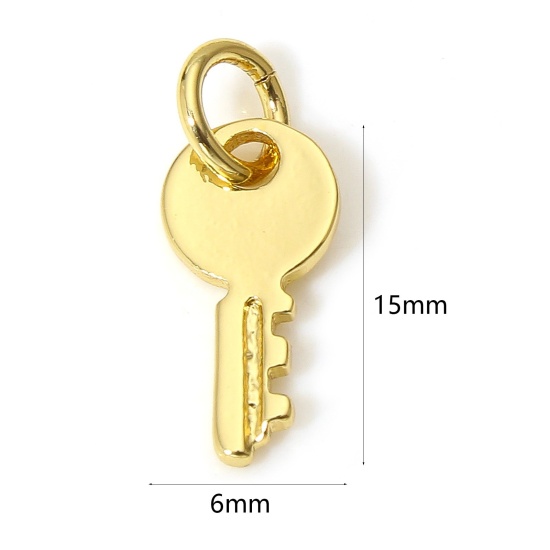 Picture of 1 Piece Brass Charms 18K Real Gold Plated Key 15mm x 6mm