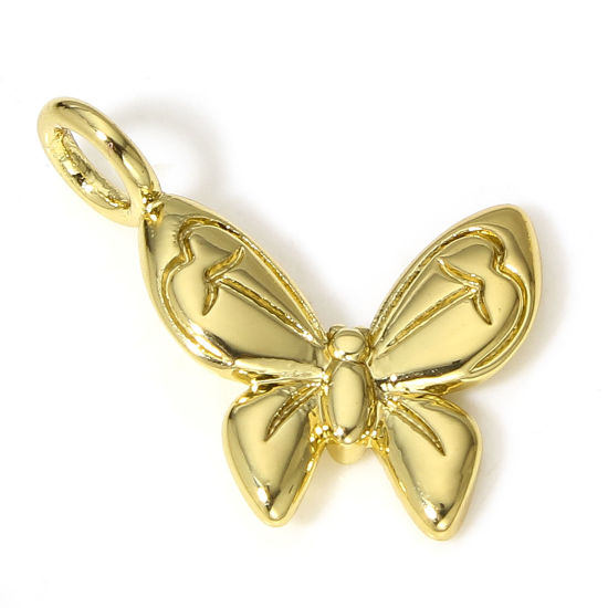 Immagine di 1 Pz Ottone Insetto Charms Farfalla 18K Vero Oro Placcato 18mm x 15mm