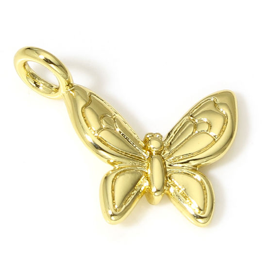 Immagine di 1 Pz Ottone Insetto Charms Farfalla 18K Vero Oro Placcato 18mm x 15mm
