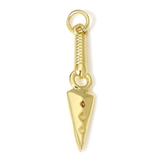 Picture of 1 Piece Brass Charms 18K Real Gold Plated Arrowhead 3cm x 0.6cm