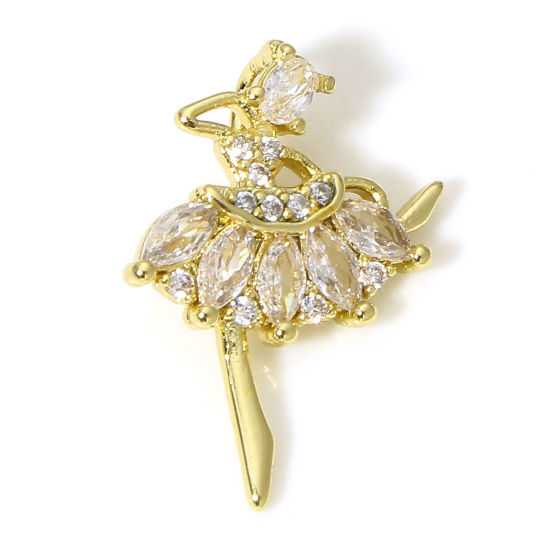 Immagine di 1 Pz Ottone Micro Intarsio Charms Ballerina 18K Vero Oro Placcato Trasparente Cubic Zirconiae 19mm x 13mm
