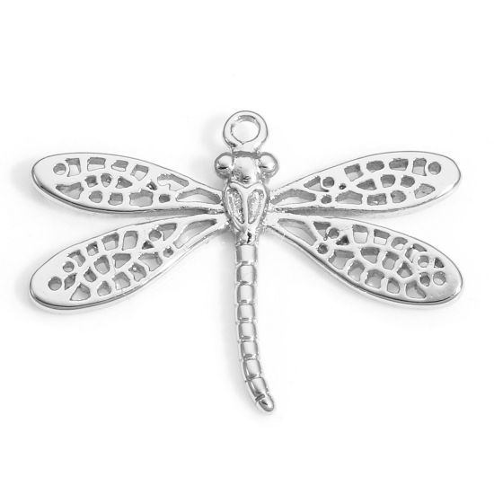 Immagine di 2 Pz Ottone Insetto Charms Libellula Vero Platino Placcato Filigrana 22mm x 16mm