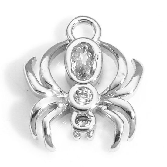 Immagine di 2 Pz Ottone Halloween Charms Ragno Vero Platino Placcato Trasparente Cubic Zirconiae 11mm x 9mm