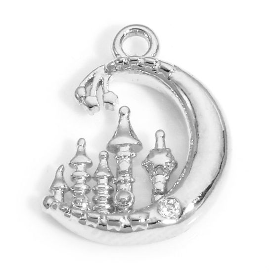 Immagine di 2 Pz Ottone Galassia Charms Luna Vero Platino Placcato Fungo 12.5mm x 10mm