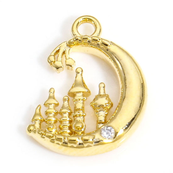 Immagine di 2 Pz Ottone Galassia Charms Luna 18K Vero Oro Placcato Fungo 12.5mm x 10mm